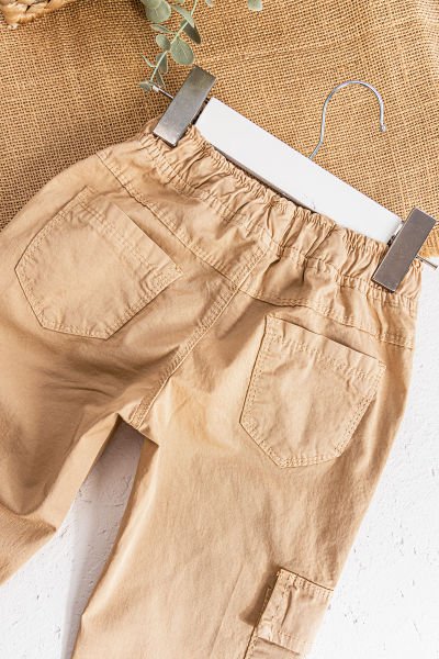 Gabardin Kumaş Salaş Kesimli Erkek Çocuk Kargo Pantolon Camel - 3 Yaş