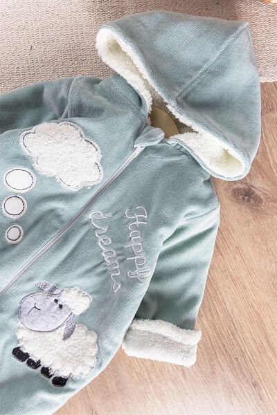 Kuzu Figürlü Welsoft Peluş Astarlı Kadife Kız/Erkek Bebek Tulum YEŞİL -  0-3 AY