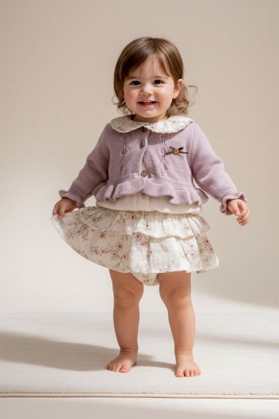 Çiçekli Müslin 3'lü 100% Pamuk Kız Bebek Salopet Elbise