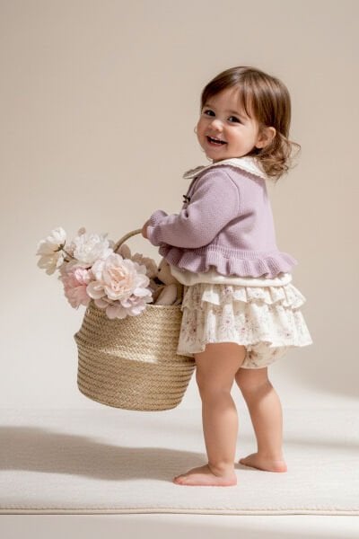 Çiçekli Müslin 3'lü 100% Pamuk Kız Bebek Salopet Elbise