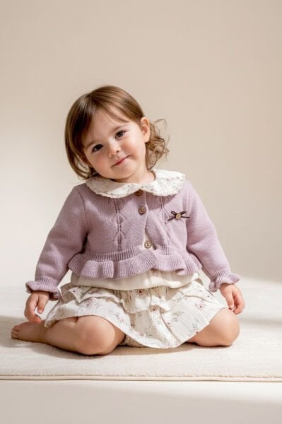 Çiçekli Müslin 3'lü 100% Pamuk Kız Bebek Salopet Elbise