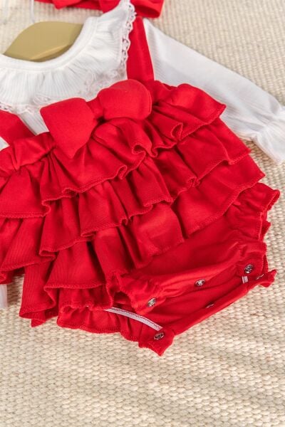 Fırfır Yakalı 100% Pamuk  Kız Bebek Elbise Tulum