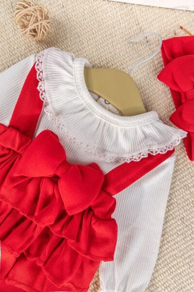 Fırfır Yakalı 100% Pamuk  Kız Bebek Elbise Tulum