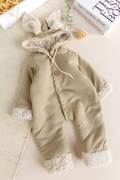 Tavşan Fiğürlü Düğme İliklemeli Welsoft Astarlı Kız Erkek Bebek Kışlık Tulum