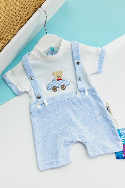 Ayıcık Figürlü Askılı Yazlık Erkek Bebek Tulum