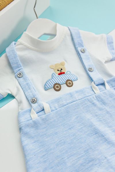 Ayıcık Figürlü Askılı Yazlık Erkek Bebek Tulum