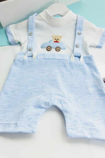 Ayıcık Figürlü Askılı Yazlık Erkek Bebek Tulum