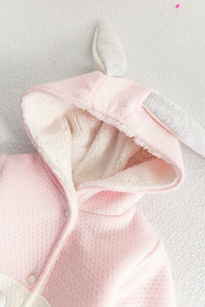 Tavşan Figürlü Kız Bebek Peluş Kapüşonlu Hırka