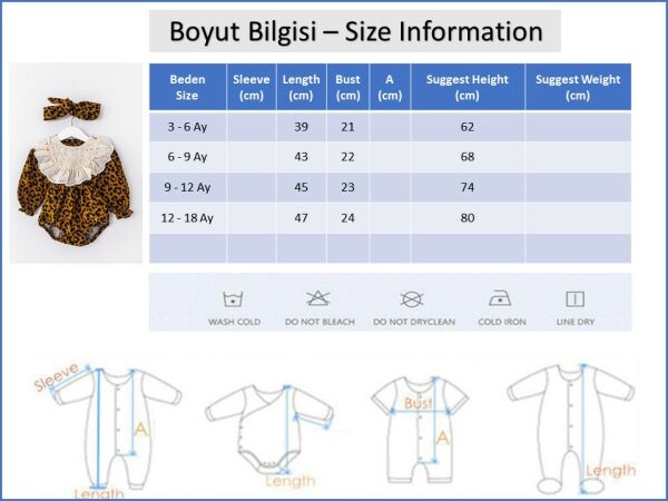 Kız Bebek Tulum Leopar Desenli Güpürlü Yakalı Bandanalı Kadife Kız Bebek Tulum