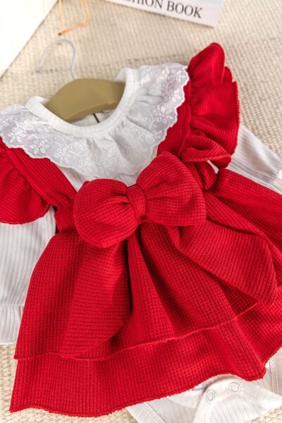 Fiyonklu 100% Pamuk Şık Kız Bebek Jile Etek Elbise