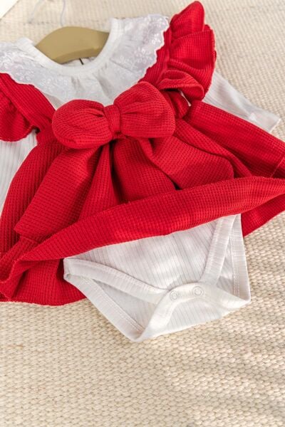 Fiyonklu 100% Pamuk Şık Kız Bebek Jile Etek Elbise