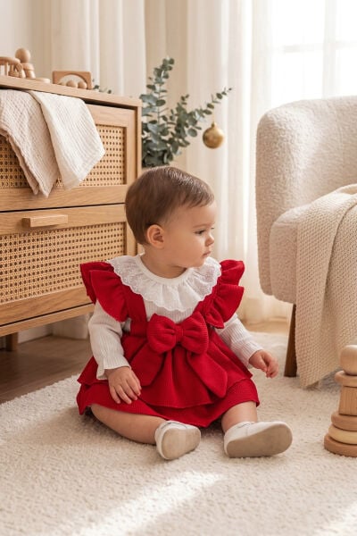 Fiyonklu 100% Pamuk Şık Kız Bebek Jile Etek Elbise