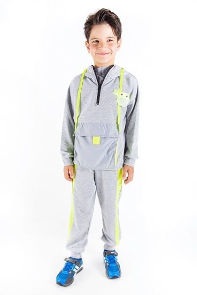 Neon Detaylı Kapüşonlu Erkek Çocuk Eşofman Takımı