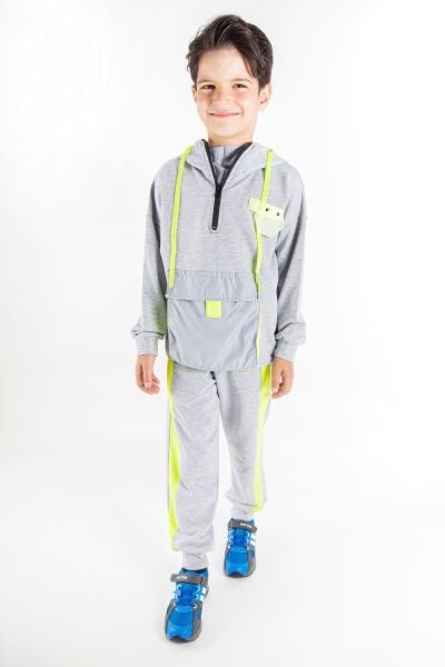 Neon Detaylı Kapüşonlu Erkek Çocuk Eşofman Takımı