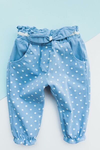 Puantiye Desenli Gabardin Kız Bebek Pantolon