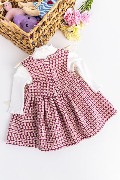 Kız Bebek Elbise Güpür Yakalı Fiyonklu Body Elbise Takım