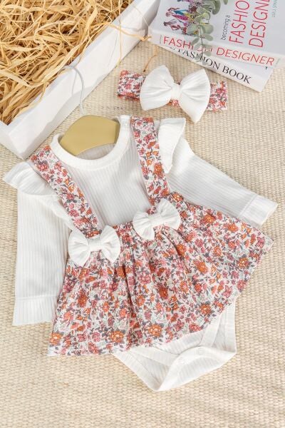 Fiyonklu Bandanalı 100% Pamuk Şık Kız Bebek Jile Etek Elbise