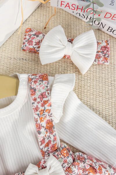 Fiyonklu Bandanalı 100% Pamuk Şık Kız Bebek Jile Etek Elbise