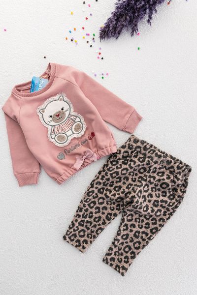 Ayıcık Figürlü Leoparlı Kız Bebek Takım