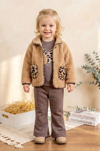 Peluş Hırkalı İki İplik Kışlık Kız Bebek Takım Set