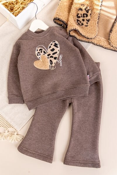 Peluş Hırkalı İki İplik Kışlık Kız Bebek Takım Set