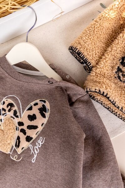 Peluş Hırkalı İki İplik Kışlık Kız Bebek Takım Set