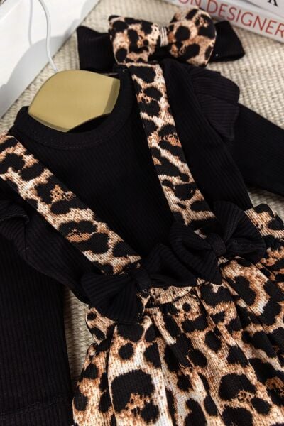 Leopar Desenli Şık Kız Bebek Jile Etek Elbise