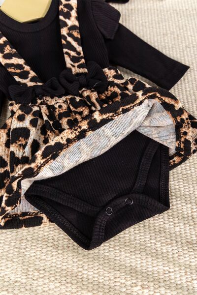 Leopar Desenli Şık Kız Bebek Jile Etek Elbise