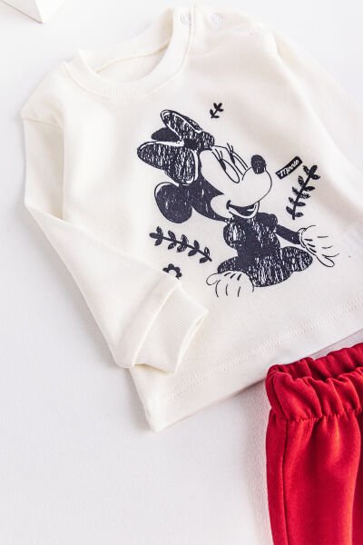 Minnie Mouse Figürlü Kapüşonlu Yelekli 3 Parça Kız Bebek Takım