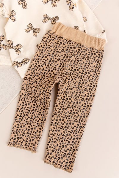 Fiyonk Baskılı Leopar Desenli İkili Pamuklu Kız Bebek Çocuk Takım