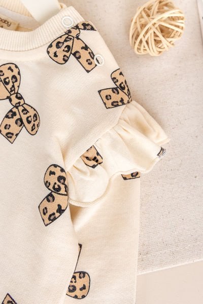 Fiyonk Baskılı Leopar Desenli İkili Pamuklu Kız Bebek Çocuk Takım