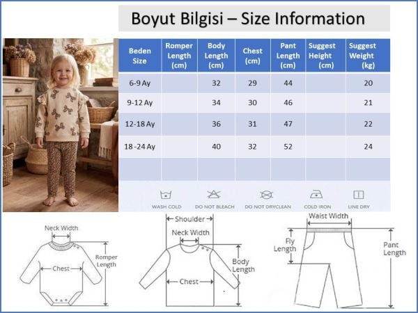 Fiyonk Baskılı Leopar Desenli İkili Pamuklu Kız Bebek Çocuk Takım