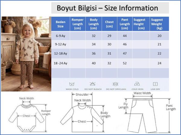 Fiyonk Baskılı Leopar Desenli İkili Pamuklu Kız Bebek Çocuk Takım