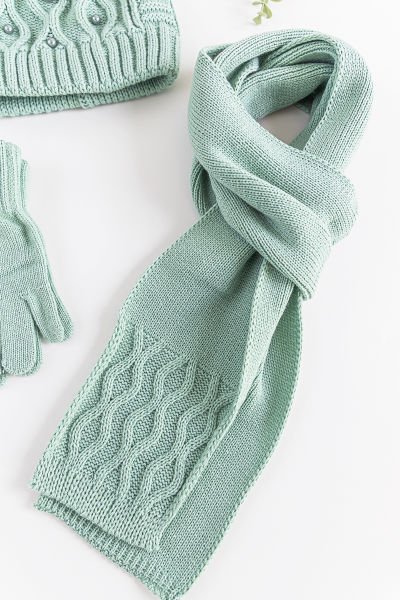 İnci Süslemeli 9-15 Yaş Kız Çocuk Atkı Bere Eldiven Takımı YEŞİL - 9-15 Yaş