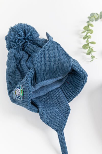 Ponponlu Kulaklıklı 1-4 Yaş Erkek Çocuk Atkı Bere Eldiven Takımı