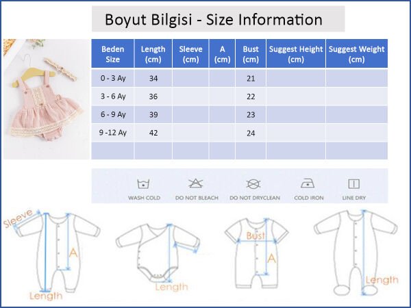 Güpürlü Bandanalı Müslin Askılı Yazlık Kız Bebek Tulum PUDRA - 3 Ay