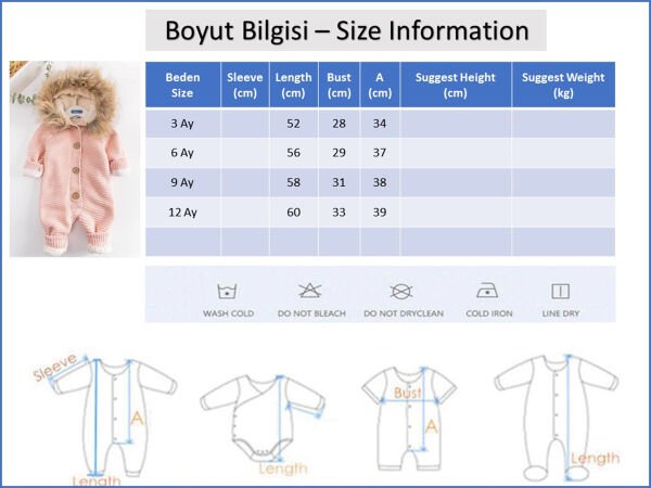 Kapüşonlu İçi Welsoft Triko Kız Bebek Tulum