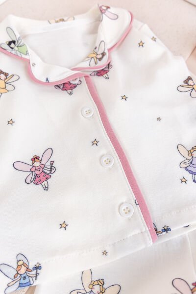 Bebe Yaka Önden Düğmeli Melek Desenli Kız Bebek Pijama