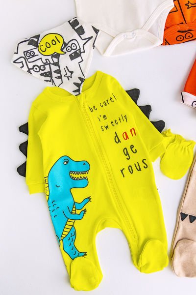 Dino Temalı 8 Parça Erkek Bebek Hastane Çıkışı Bebek Seti
