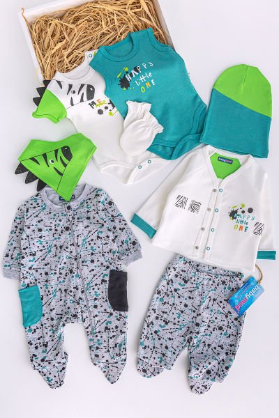 Zebra Figürlü 8 Parça Erkek Bebek Hastane Çıkışı Bebek Seti