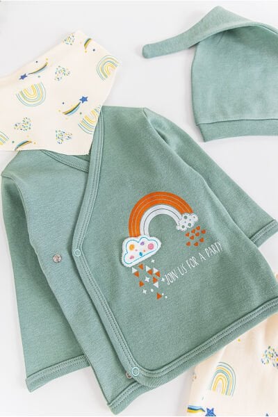 Gökkuşağı Temalı 5 Parça Kız/Erkek Bebek Hastane Çıkışı Bebek Takımı