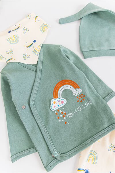 Gökkuşağı Temalı 5 Parça Kız/Erkek Bebek Hastane Çıkışı Bebek Takımı