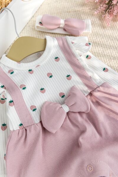 Pamuklu Fiyonklu Bandanalı Kız Bebek Tulum