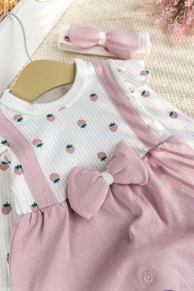 Pamuklu Fiyonklu Bandanalı Kız Bebek Tulum