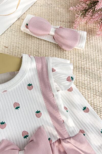 Pamuklu Fiyonklu Bandanalı Kız Bebek Tulum