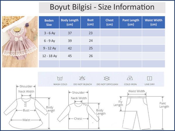 Güpürlü Fiyonklu Yazlık Müslin Kız Bebek Elbise Bebek Tulum Gül kurusu - 3-6 AY