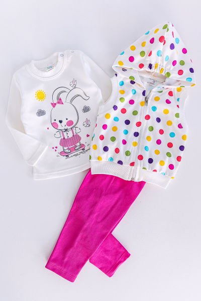 Kız Bebek Takım Puantiyeli Tavşan Desenli Yelekli Bebek Takım