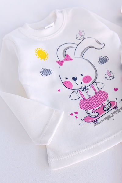 Kız Bebek Takım Puantiyeli Tavşan Desenli Yelekli Bebek Takım