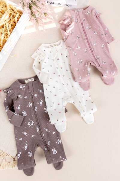Üçlü 100% Pamuk Kız Bebek Tulum