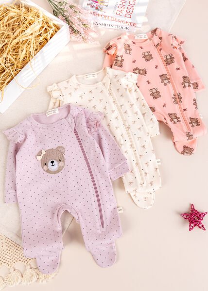 Üçlü 100% Pamuk Kız Bebek Tulum
